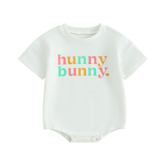 Bagilaanoe Newborn Baby Girl Easter Rompers Letter Print Short Sleeve Bodysuits 3M 6M 9M 12M 18M Infant Casual One Piece Short Jumpsuit