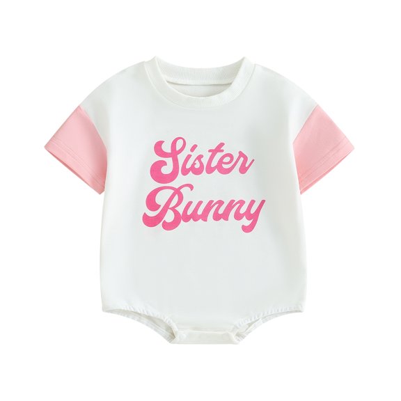 Bagilaanoe Newborn Baby Girl Easter Rompers Letter Print Short Sleeve Bodysuits 3M 6M 9M 12M 18M Infant Casual One Piece Short Jumpsuit