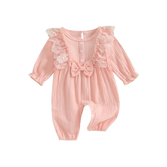 Bagilaanoe Newborn Baby Girl Fall Jumpsuit Lace Patchwork Long Sleeve Bodysuit 3M 6M 9M 12M 18M Infant Fall One Piece Romper