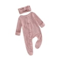 thumbnail image 1 of Bagilaanoe Newborn Baby Girl Fall Jumpsuit Long Sleeve Bodysuit + Headband 3M 6M 12M Infant Ruffle One Piece Romper, 1 of 9