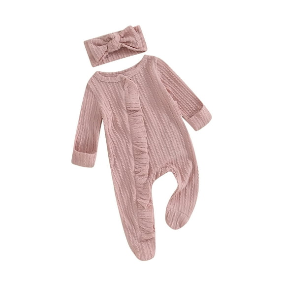 Bagilaanoe Newborn Baby Girl Fall Jumpsuit Long Sleeve Bodysuit + Headband 3M 6M 12M Infant Ruffle One Piece Romper