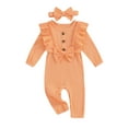 thumbnail image 1 of Bagilaanoe Newborn Baby Girl Fall Jumpsuit Ruffle Long Sleeve Bodysuit + Headband 3M 6M 9M 12M 18M Infant One Piece Romper, 1 of 8