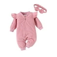 thumbnail image 1 of Bagilaanoe Newborn Baby Girl Fall Jumpsuit Ruffle Long Sleeve Bodysuit + Headband 3M 6M 9M 12M 18M Infant Warm One Piece Romper, 1 of 9