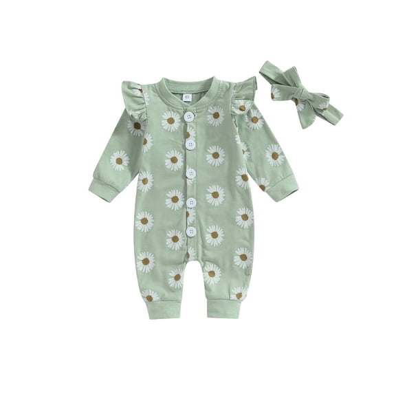 Bagilaanoe Newborn Baby Girl Fall Jumpsuits Daisy Print Long Sleeve Bodysuits 3M 6M 12M 18M Infant Casual One Piece Romper