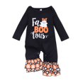 thumbnail image 1 of Bagilaanoe Newborn Baby Girl Halloween Jumpsuit Letter Ghost Print Long Sleeve Ruffle Bodysuit 3M 6M 9M 12M 18M 24M Infant Loose One Piece Rompers, 1 of 9