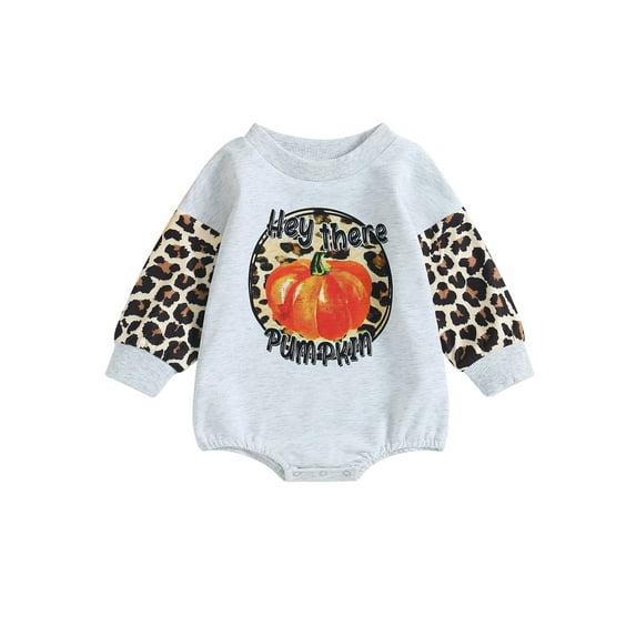 Bagilaanoe Newborn Baby Girl Halloween Romper Sweatshirt Long Sleeve Bodysuit Leopard Pumpkin Print Pullover 3M 6M 12M 18M Infant Casual Tee Tops