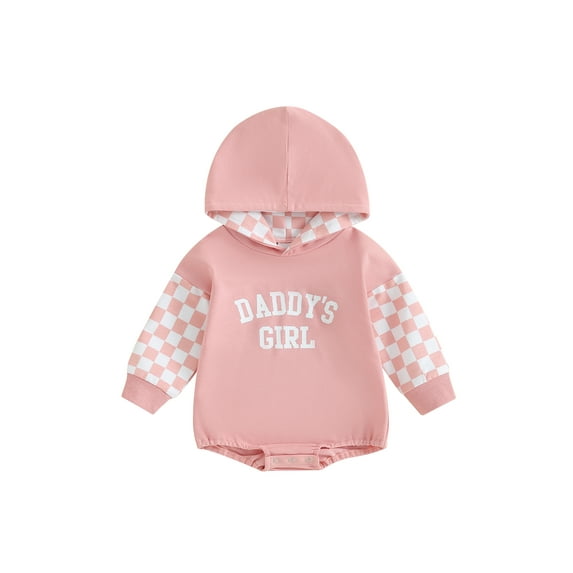 Bagilaanoe Newborn Baby Girl Hooded Romper Sweatshirt Long Sleeve Bodysuits Letter Checkerboard Pullover 3M 6M 12M 18M Infant Casual Tee Tops