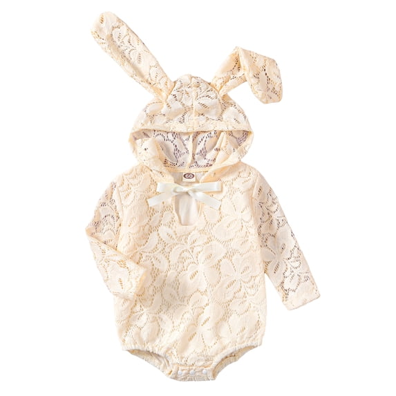 Bagilaanoe Newborn Baby Girl Hooded Rompers Lace Long Sleeve Bodysuits 3M 6M 12M 18M 24M Infant Spring One Piece Jumpsuit