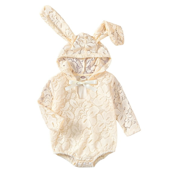 Bagilaanoe Newborn Baby Girl Hooded Rompers Lace Long Sleeve Bodysuits 3M 6M 12M 18M 24M Infant Spring One Piece Jumpsuit