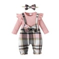 thumbnail image 1 of Bagilaanoe Newborn Baby Girl Jumpsuit Plaid Long Sleeve Bodysuit + Headband 3M 6M 9M 12M 18M Infant Patchwork One Piece Romper, 1 of 8