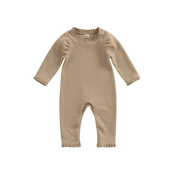 Bagilaanoe Newborn Baby Girl Jumpsuit Thicken Waffle Long Sleeve Bodysuit 3M 6M 12M 18M 24M Infant Fall One Piece Romper