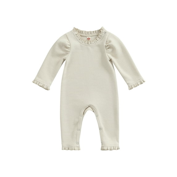 Bagilaanoe Newborn Baby Girl Jumpsuit Thicken Waffle Long Sleeve Bodysuit 3M 6M 12M 18M 24M Infant Fall One Piece Romper