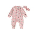 thumbnail image 1 of Bagilaanoe Newborn Baby Girl Jumpsuits Floral Print Long Sleeve Bodysuit + Headband 3M 6M 12M 18M Infant One Piece Romper, 1 of 7