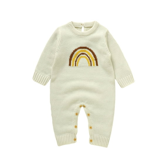Bagilaanoe Newborn Baby Girl Knit Jumpsuit Rainbow Print Long Sleeve Bodysuit 1M 3M 6M 9M 12M Infant Fall Winter One Piece Romper