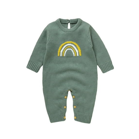Bagilaanoe Newborn Baby Girl Knit Jumpsuit Rainbow Print Long Sleeve Bodysuit 1M 3M 6M 9M 12M Infant Fall Winter One Piece Romper