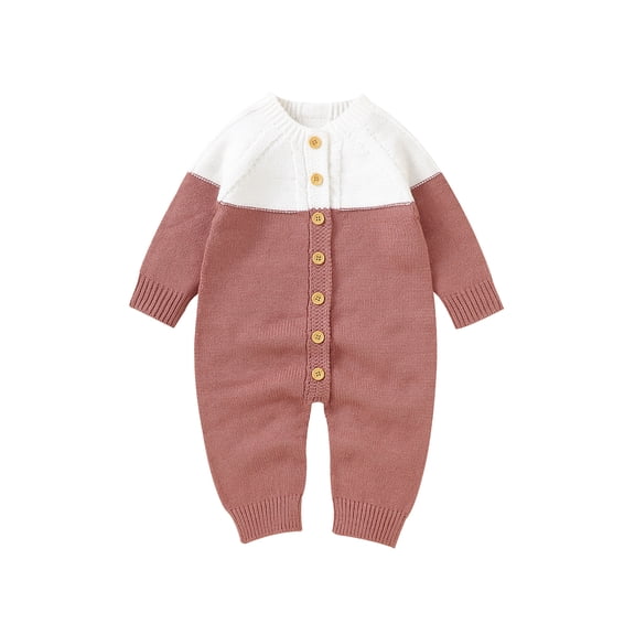 Bagilaanoe Newborn Baby Girl Knit Jumpsuit Sweater Contrast Color Long Sleeve Bodysuit 3M 6M 12M 18M 24M Infant Fall Winter One Piece Romper