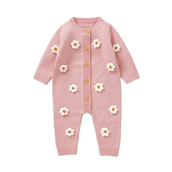 Bagilaanoe Newborn Baby Girl Knit Jumpsuit Sweater Flower Long Sleeve Bodysuit 3M 6M 9M 12M 18M Infant Fall Ribbed One Piece Romper