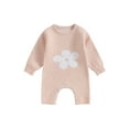 thumbnail image 1 of Bagilaanoe Newborn Baby Girl Knit Jumpsuits Flower Print Long Sleeve Bodysuits 6M 12M 18M 24M Infant Ribbed One Piece Romper, 1 of 8