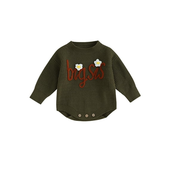 Bagilaanoe Newborn Baby Girl Knit Romper Sweater Long Sleeve Bodysuits Letter Embroidery Pullover 3M 6M 9M 12M 24M Infant Warm Jumpers Tops Loose Knitwear