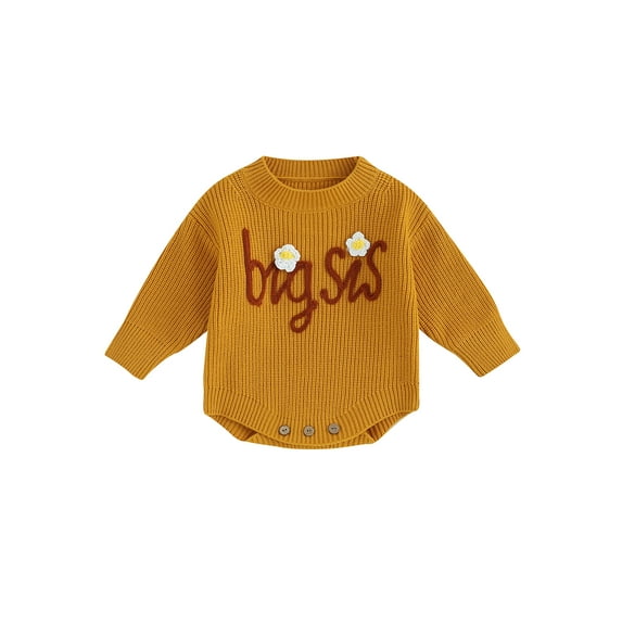 Bagilaanoe Newborn Baby Girl Knit Romper Sweater Long Sleeve Bodysuits Letter Embroidery Pullover 3M 6M 9M 12M 24M Infant Warm Jumpers Tops Loose Knitwear