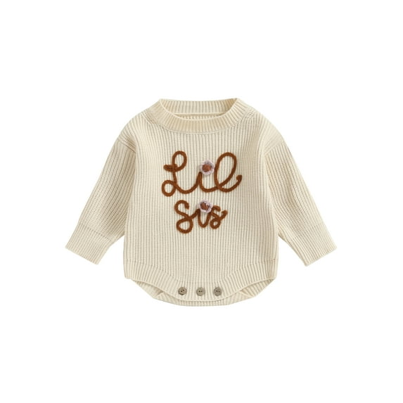 Bagilaanoe Newborn Baby Girl Knit Romper Sweater Long Sleeve Bodysuits Letter Embroidery Pullover 3M 6M 9M 12M 24M Infant Warm Jumpers Tops Loose Knitwear