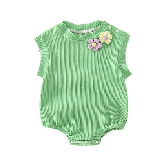 Bagilaanoe Newborn Baby Girl Knit Rompers Flowers Sleeveless Bodysuits Infant Casual One Piece Short Jumpsuit