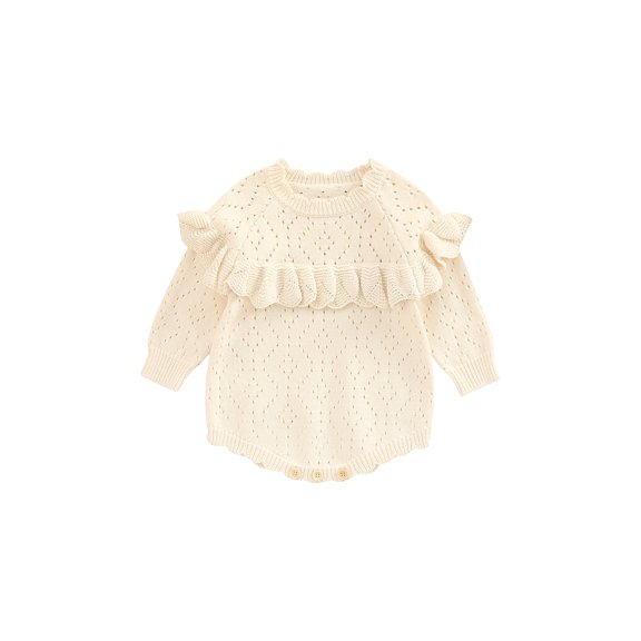 Bagilaanoe Newborn Baby Girl Knit Rompers Hollow Out Long Sleeve Bodysuit Sweater 3M 6M 9M 12M 18M 24M Infant Ribbed One Piece Jumpsuit