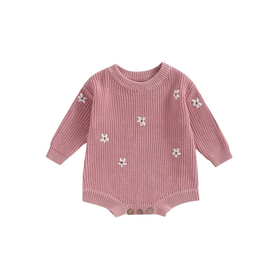 Bagilaanoe Newborn Baby Girl Knitted Romper Sweater Long Sleeve Bodysuits Flower Embroidery Pullover 3M 6M 9M 12M 24M Infant Warm Jumpers Tops Fall Loose Knitwear