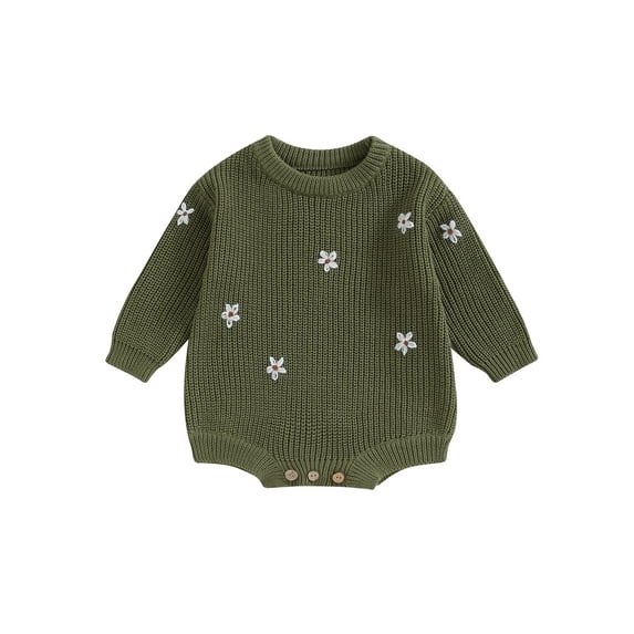 Bagilaanoe Newborn Baby Girl Knitted Romper Sweater Long Sleeve Bodysuits Flower Embroidery Pullover 3M 6M 9M 12M 24M Infant Warm Jumpers Tops Fall Loose Knitwear