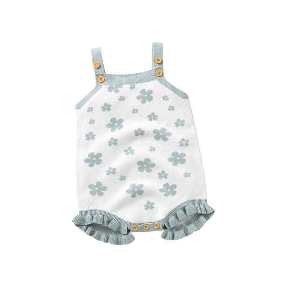 Bagilaanoe Newborn Baby Girl Knitted Rompers Floral Print Sleeveless Ruffle Bodysuits 3M 6M 12M 18M 24M Infant Casual One Piece Short Jumpsuit