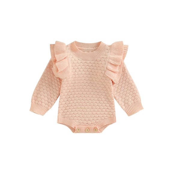 Bagilaanoe Newborn Baby Girl Knitted Rompers Sweater Long Sleeve Bodysuits 6M 12M 18M 24M Infant Casual Ruffle One Piece Short Jumpsuit