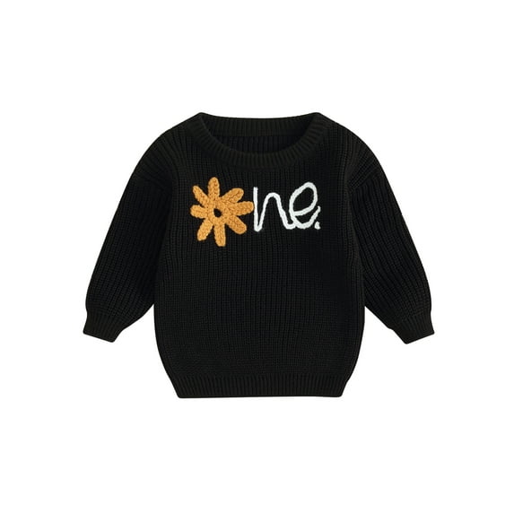 Bagilaanoe Newborn Baby Girl Knitted Sweater Long Sleeve Flower Letter Pattern Pullover 6M 9M 12M 18M 24M Infant Warm Jumpers Tops Fall Loose Knitwear