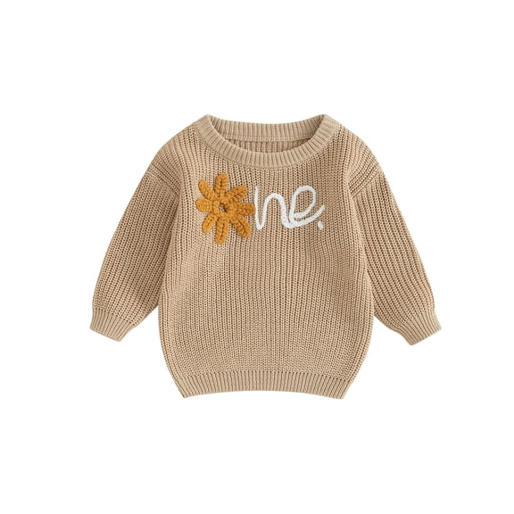 Bagilaanoe Newborn Baby Girl Knitted Sweater Long Sleeve Flower Letter Pattern Pullover 6M 9M 12M 18M 24M Infant Warm Jumpers Tops Fall Loose Knitwear