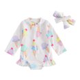 thumbnail image 1 of Bagilaanoe Newborn Baby Girl One-Piece Swimsuit Floral Print Long Sleeve Zipper Rashguard Swimwear 6M 12M 18M 24M Infant Ruffle Bathing Suit, 1 of 8