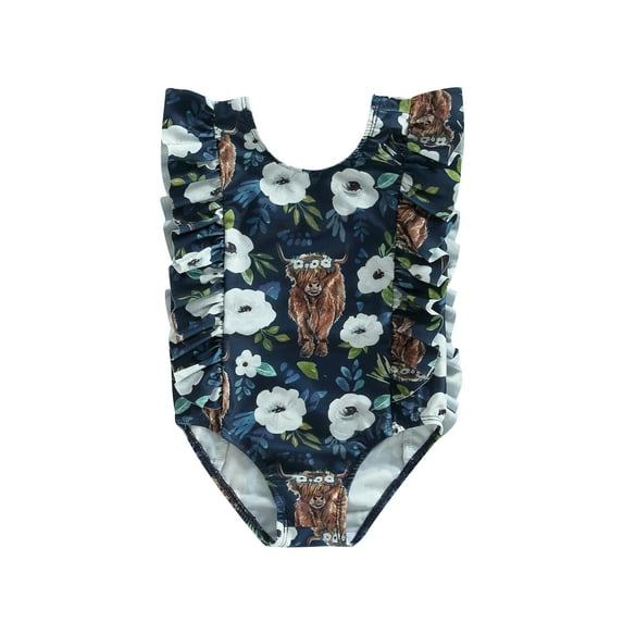 Bagilaanoe Newborn Baby Girl One-Piece Swimsuit Floral Print Sleeveless Swimwear 1T 2T 3T 4T 5T Kid Ruffle Bathing Suit