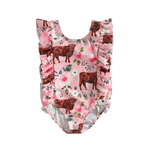 Bagilaanoe Newborn Baby Girl One-Piece Swimsuit Floral Print Sleeveless Swimwear 1T 2T 3T 4T 5T Kid Ruffle Bathing Suit