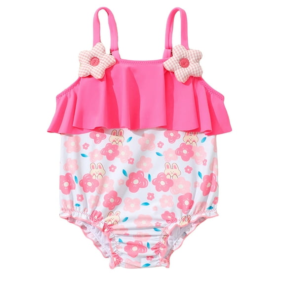 Bagilaanoe Newborn Baby Girl One-Piece Swimsuit Floral Print Sleeveless Swimwear 3M 6M 12M 18M Infant Ruffle Bathing Suit