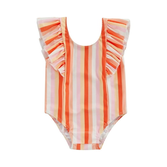 Bagilaanoe Newborn Baby Girl One-Piece Swimsuit Striped Print Fly Sleeve Swimwear 6M 9M 12M 18M 24M 3T Infant Ruffle Bathing Suit