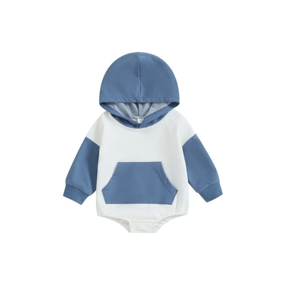 Bagilaanoe Newborn Baby Girl Oversized Hooded Romper Sweatshirt Long Sleeve Bodysuits Contrast Color Pullover 3M 6M 12M 18M Infant Casual Tee Tops