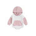 thumbnail image 1 of Bagilaanoe Newborn Baby Girl Oversized Hooded Romper Sweatshirt Long Sleeve Bodysuits Contrast Color Pullover 3M 6M 12M 18M Infant Casual Tee Tops, 1 of 8
