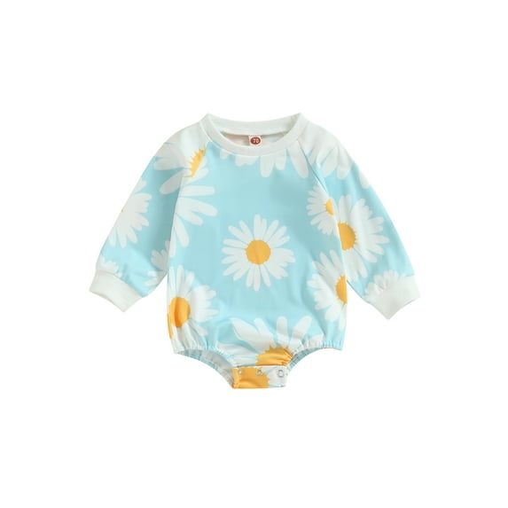 Bagilaanoe Newborn Baby Girl Oversized Romper Sweatshirt Long Sleeve Bodysuit Daisy Print Pullover 3M 6M 12M 18M 24M Infant Casual Tee Tops