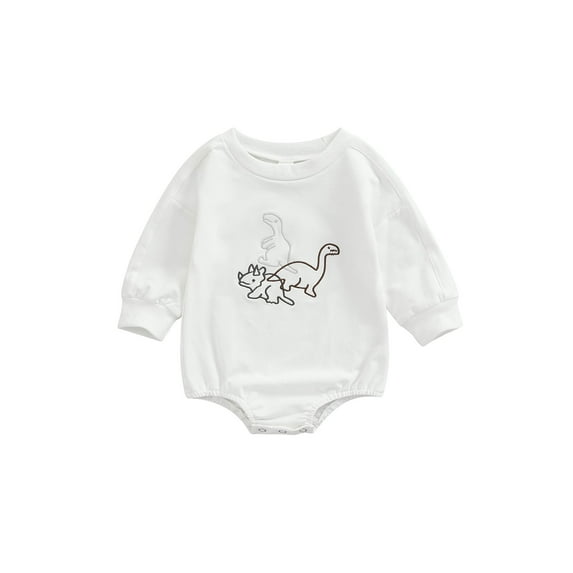 Bagilaanoe Newborn Baby Girl Oversized Romper Sweatshirt Long Sleeve Bodysuit Dinosaur Embroidery Pullover 3M 6M 12M 18M Fall Tops