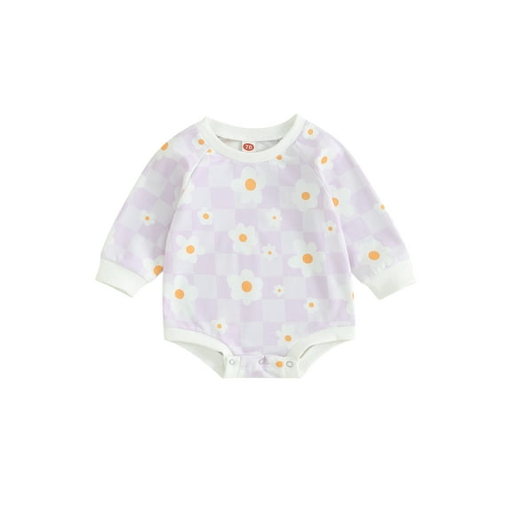 Bagilaanoe Newborn Baby Girl Oversized Romper Sweatshirt Long Sleeve Bodysuits Floral Plaid Pullover 3M 6M 12M 18M Infant Casual Tee Tops