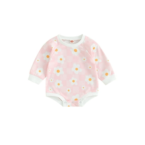 Bagilaanoe Newborn Baby Girl Oversized Romper Sweatshirt Long Sleeve Bodysuits Floral Plaid Pullover 3M 6M 12M 18M Infant Casual Tee Tops