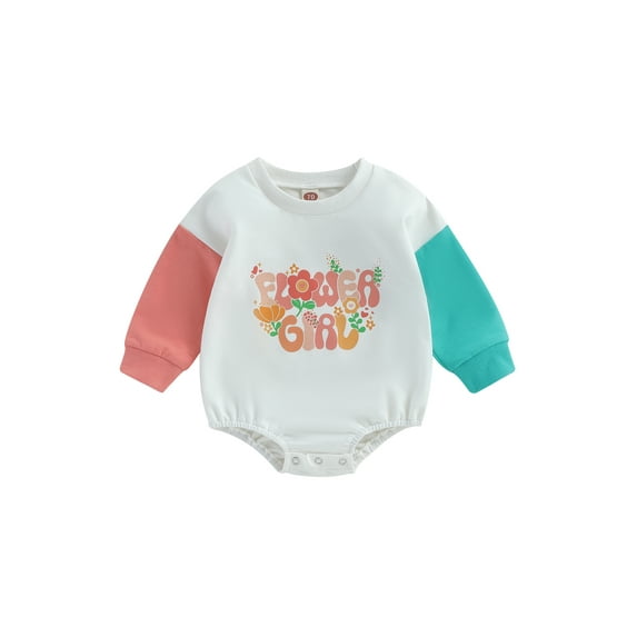 Bagilaanoe Newborn Baby Girl Oversized Romper Sweatshirt Long Sleeve Bodysuits Flower Letter Print Pullover 6M 12M 18M 24M Infant Casual Tee Tops