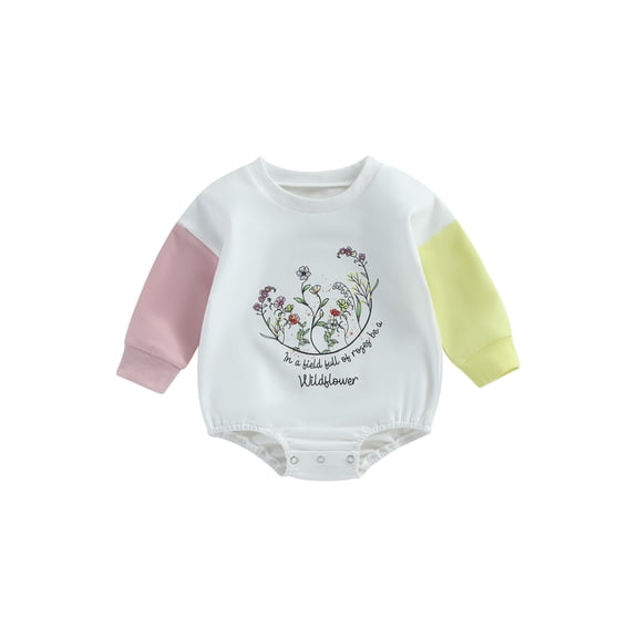 Bagilaanoe Newborn Baby Girl Oversized Romper Sweatshirt Long Sleeve Bodysuits Flower Letter Print Pullover 6M 12M 18M 24M Infant Casual Tee Tops
