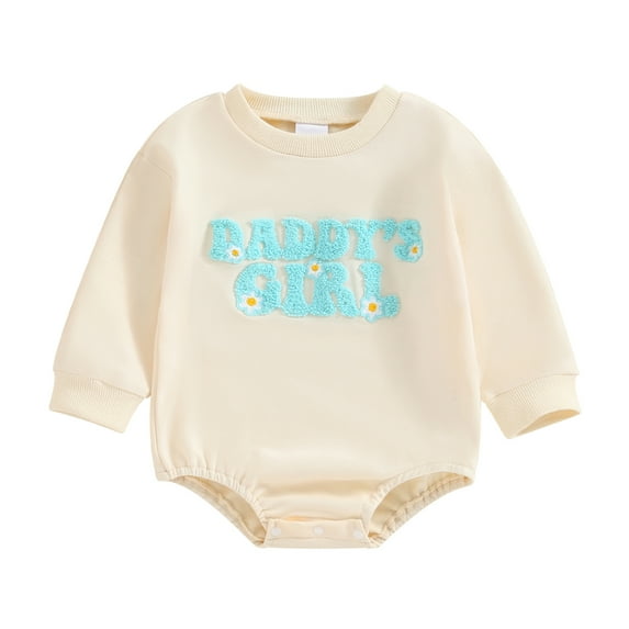 Bagilaanoe Newborn Baby Girl Oversized Romper Sweatshirt Long Sleeve Bodysuits Letter Embroidery Pullover 3M 6M 12M 18M Infant Casual Tee Tops