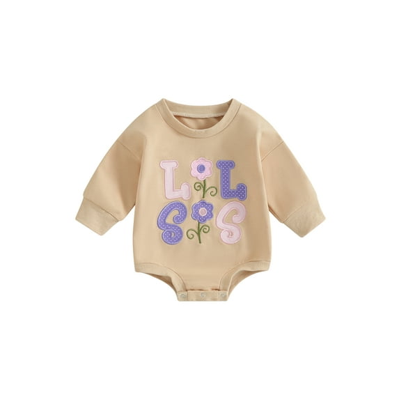 Bagilaanoe Newborn Baby Girl Oversized Romper Sweatshirt Long Sleeve Bodysuits Letter Embroidery Pullover 3M 6M 12M 18M Infant Casual Tee Tops