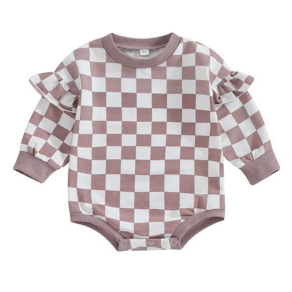Bagilaanoe Newborn Baby Girl Oversized Romper Sweatshirt Long Sleeve Bodysuits Plaid Pullover 3M 6M 12M 18M Infant Casual Tee Tops