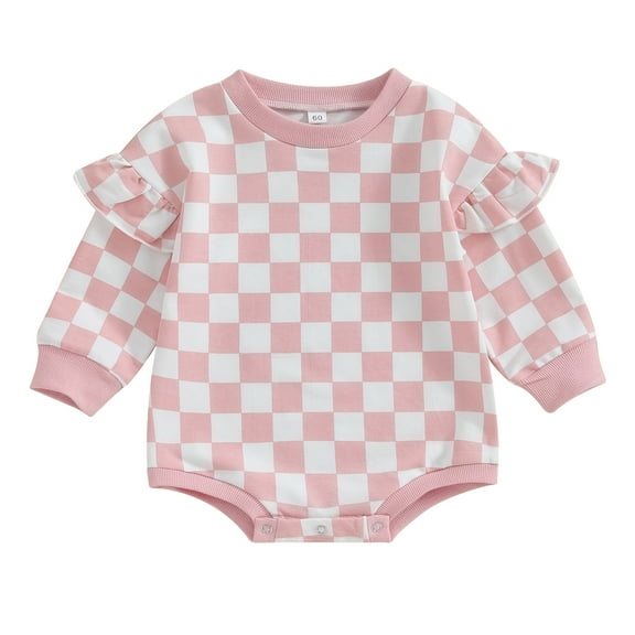 Bagilaanoe Newborn Baby Girl Oversized Romper Sweatshirt Long Sleeve Bodysuits Plaid Pullover 3M 6M 12M 18M Infant Casual Tee Tops
